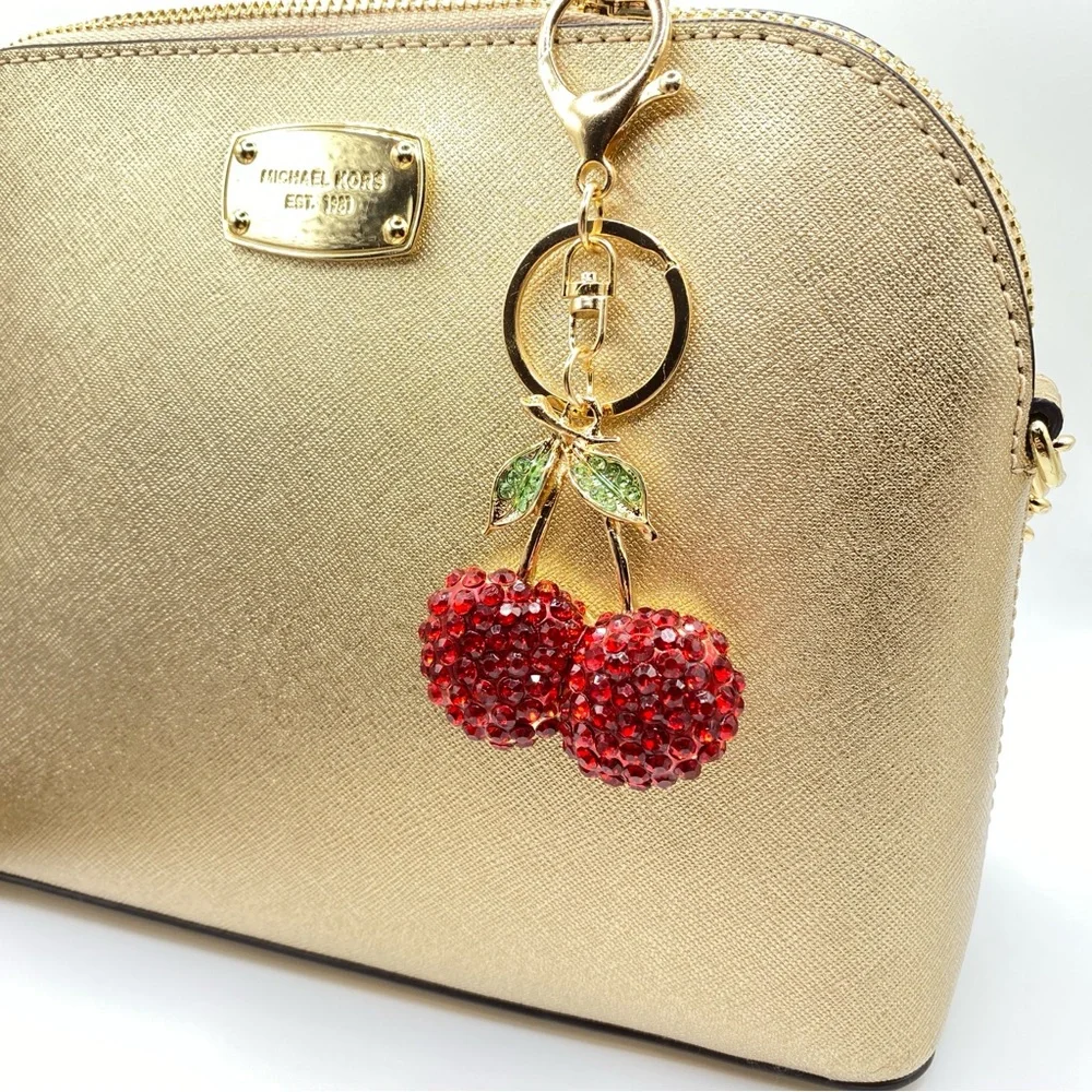 🍒 PINK OR RED Designer-Inspired Rhinestone Cherries Keychain/ Purse/Bag Charm
